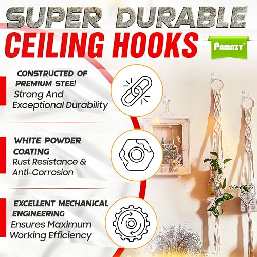 PAMAZY [UPGRADED] 2Pcs 200LBS Rotatable Ceiling Hooks with 4 Screw Points Base, Wall Mount Metal Hanger White Ceiling Hook for Hanging Plant, Bird Feeder, Lights, Bed Canopy, Wind Chime, Indoor Outdoor Decor - Image 4