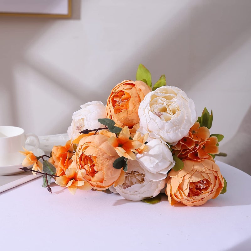 Duovlo Artificial Peony Silk Flowers Fake Flowers Vintage Wedding Home Decoration,Pack of 1 (New Orange) - Image 4