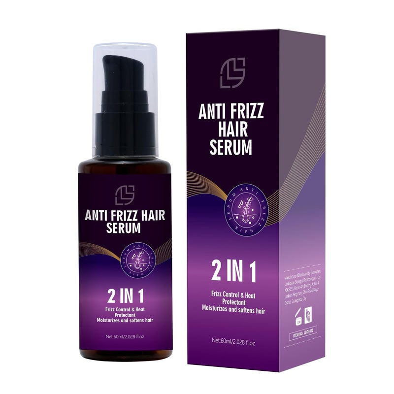 Lanthome Anti Frizz Hair Serum for  2 In1 Frizz Control Heat Protectant with Camellia Japonica Seed Oil for Frizzy Dry  Damaged Hair  Nourishes and Repairs Hair for Shine and Softness 60mL2028 floz