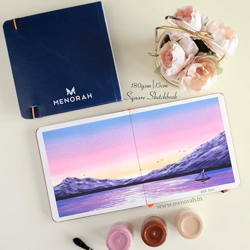 MENORAH Paper - Sketch Book for Artist - Square - 180 GSM - Square Sketchbook for Drawing, Watercolor - Hard Bound - 100 Pages/50 Sheets (Blue) - (15.0 x 15.0 cm) - Image 5