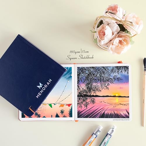 MENORAH Paper - Sketch Book for Artist - Square - 180 GSM - Square Sketchbook for Drawing, Watercolor - Hard Bound - 100 Pages/50 Sheets (Blue) - (15.0 x 15.0 cm) - Image 3