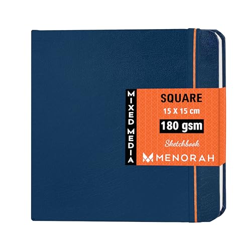 MENORAH Paper - Sketch Book for Artist - Square - 180 GSM - Square Sketchbook for Drawing, Watercolor - Hard Bound - 100 Pages/50 Sheets (Blue) - (15.0 x 15.0 cm) - Image 1