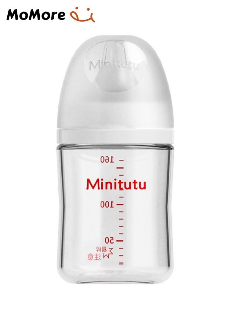 Minitutu Anti-Colic, Wide-Neck Glass Feeding Bottle With Breast-Like Nipples, 160 ML,1 M+ - Image 1