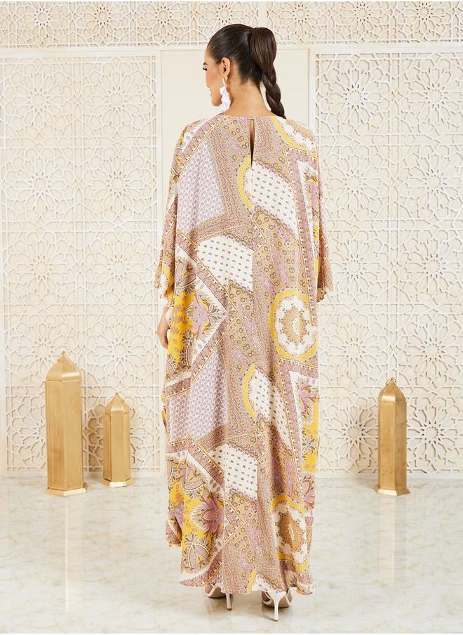 Styli - Bohemian Print Batwing Sleeves Kaftan - Image 1
