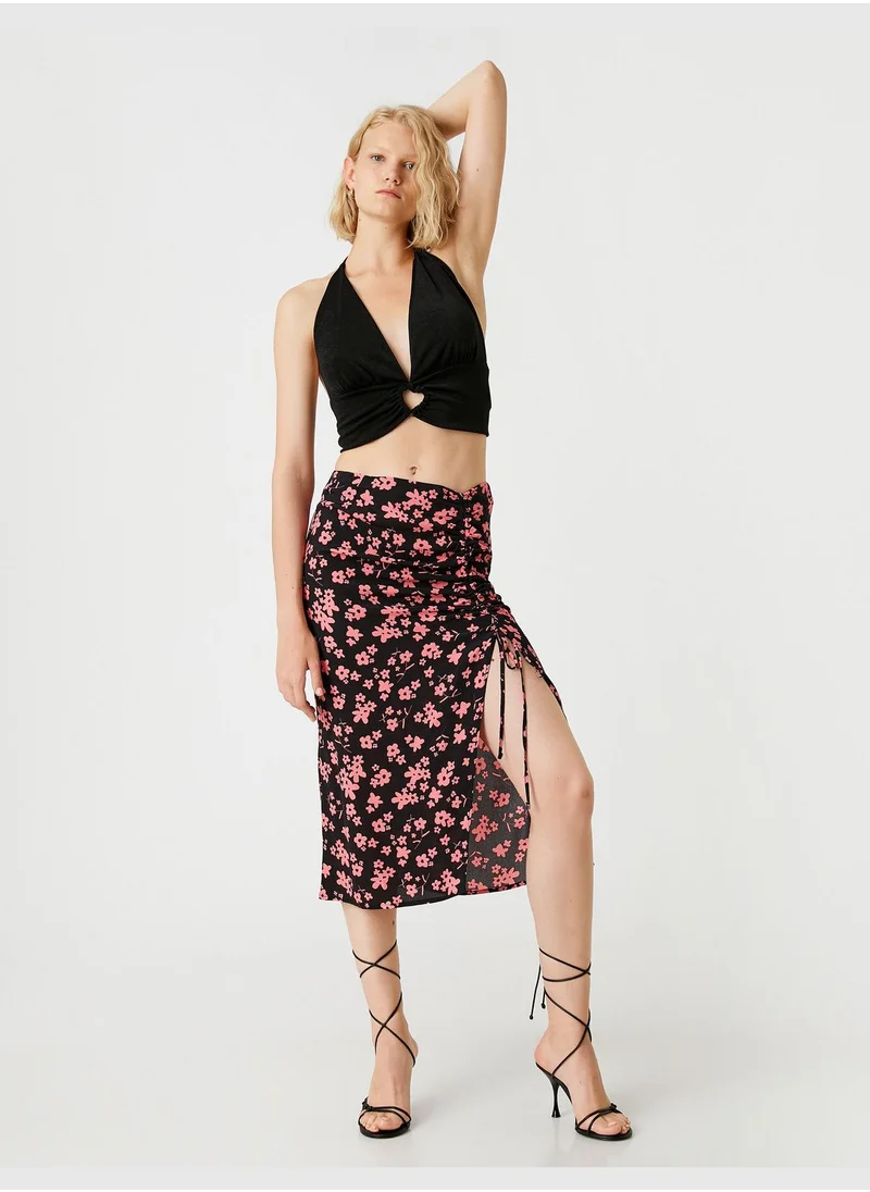 KOTON Shirred Midi Skirt Silk Looking