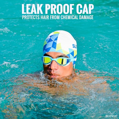 Slovic Swimming Cap for Men & Women [White Pattern] | Swimming Caps for Women with Long Hair | Swimming Accessories for Men | Unisex & Waterproof Silicon Cap to Prevent Chemical Damage | Free Size - Image 2