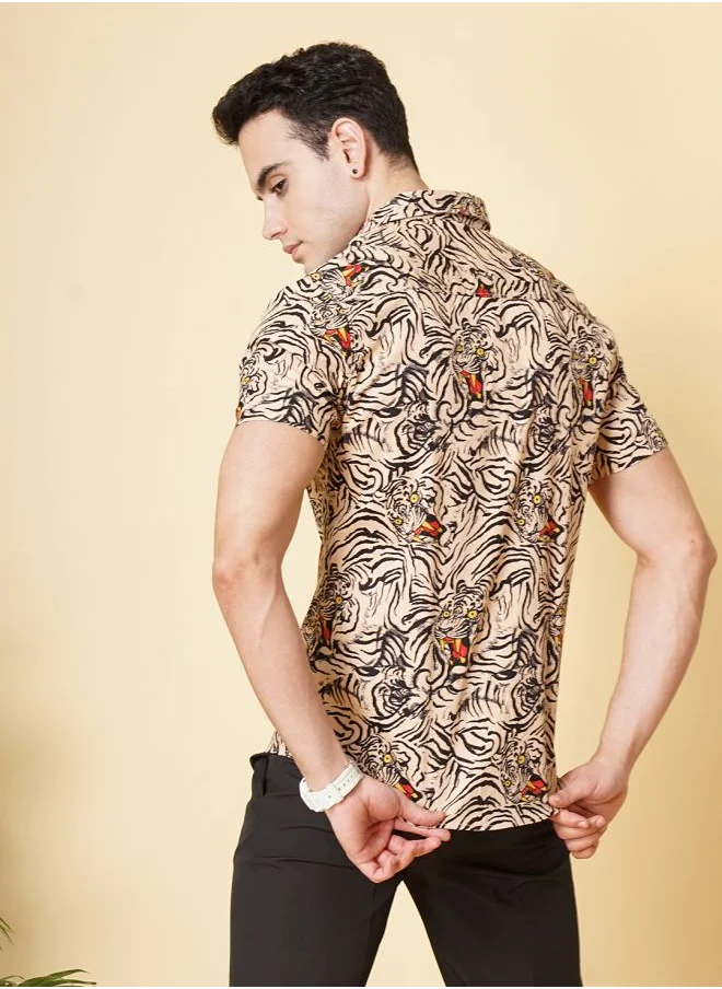 The Indian Garage Co Men Regular Fit Printed Half Sleeves Cutaway Collar Casual Shirt