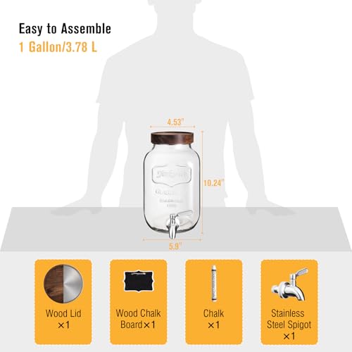 Mustry Glass Drink Dispenser for Parties, 1 Gallon Beverage Dispenser with Spigot Solid Stainless Steel, Used as Lemonade Dispenser Sun Tea Jar Kombucha Jar - Image 2