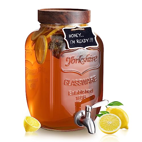 Mustry Glass Drink Dispenser for Parties, 1 Gallon Beverage Dispenser with Spigot Solid Stainless Steel, Used as Lemonade Dispenser Sun Tea Jar Kombucha Jar - Image 1