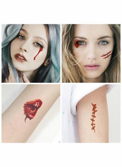 GROIC 30 Sheets Temporary Scar Tattoos Stickers Realistic F-ake Wound Scab Horror Body Face Decals Prank Props Makeup Masquerade Zombies Party Supplies Decor F-ake Wounds for Cosplay  - Image 2