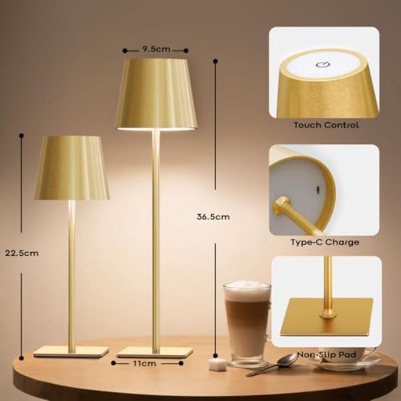 Cordless Table Lamp, Battery Operated Lamp - Portable Waterproof Rechargeable Table Lamp w/ 3 Color Temps and Stepless Dimming for Dinner, Desk, Cafe, Outdoor Gold - Image 5