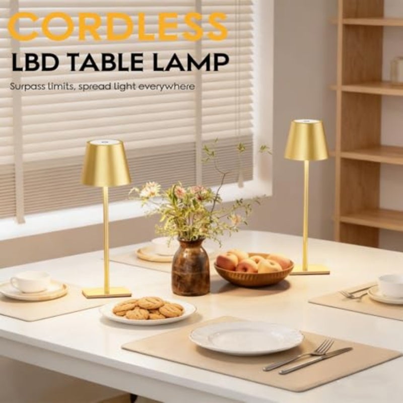 Cordless Table Lamp, Battery Operated Lamp - Portable Waterproof Rechargeable Table Lamp w/ 3 Color Temps and Stepless Dimming for Dinner, Desk, Cafe, Outdoor Gold - Image 4
