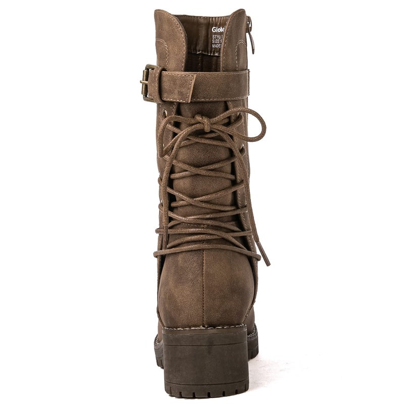GLOBALWIN Women's Biker Boots Lace up Back Mid Calf Motorcycle Fashion Festival Boots Combat Riding Military Boots for Women Camel Size 9.5 - Image 5