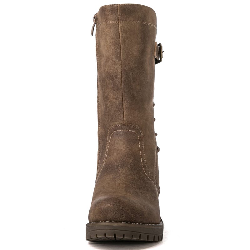 GLOBALWIN Women's Biker Boots Lace up Back Mid Calf Motorcycle Fashion Festival Boots Combat Riding Military Boots for Women Camel Size 9.5 - Image 4