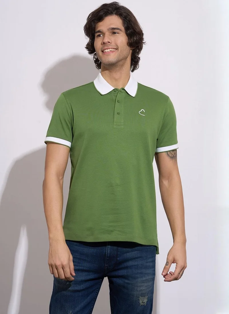 بيينغ هيومان Men Solid Polo Collar Pure Cotton Slim Fit T-shirt