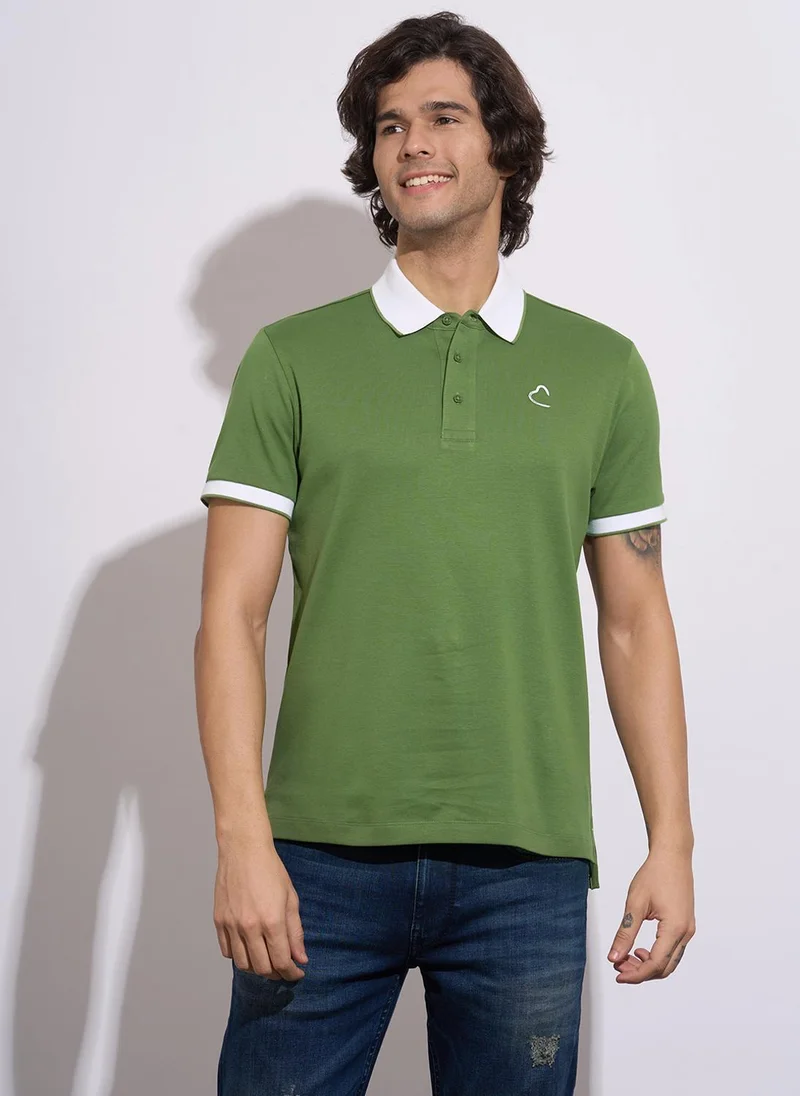 بيينغ هيومان Men Solid Polo Collar Pure Cotton Slim Fit T-shirt