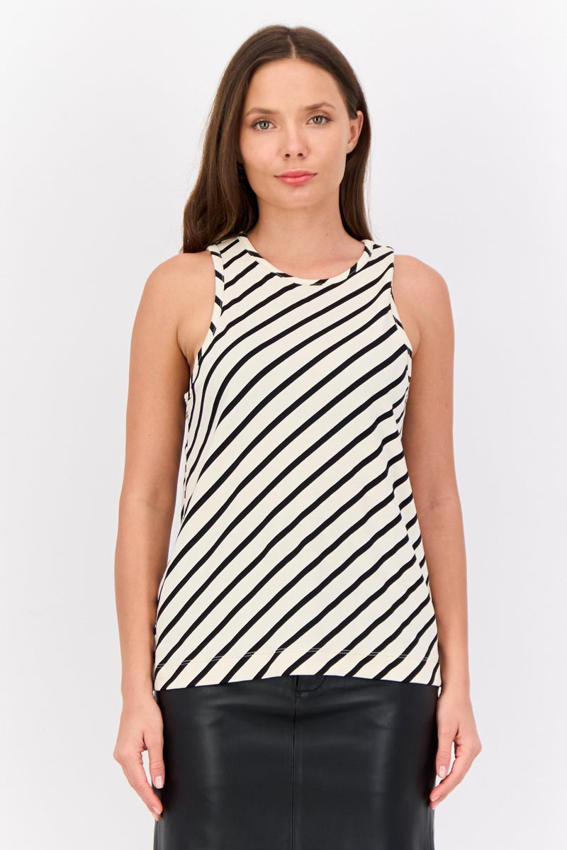 ESPRIT Women Round Neck Sleeveless Stripped Tank Top, Multi Color - Image 1