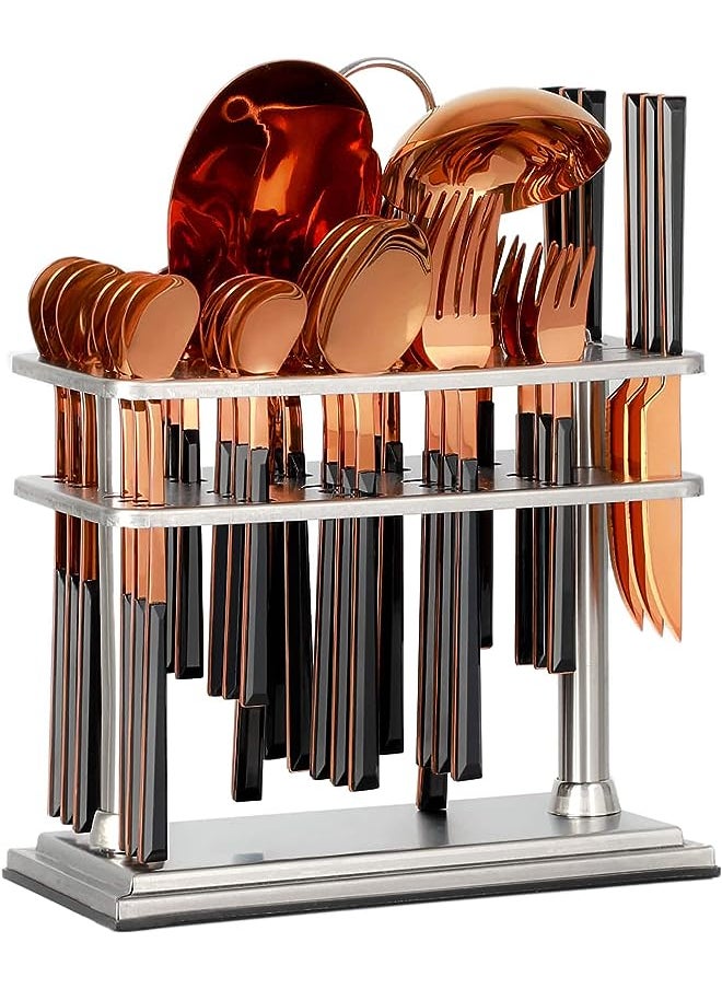 SMILE Cutlery Set, 38-Piece 18/10 Stainless Steel Flatware Set with Stand/Tea & Ice Spoon/Dinner & Cake Fork/Fruit Knife/Soup ladle/Rice Server (ROSE GOLD HEAD & BLACK HANDLE) - pzsku/Z04B20091D91CB35635C6Z/45/_/1691728604/aa586490-220d-40a4-9441-e858051dd969