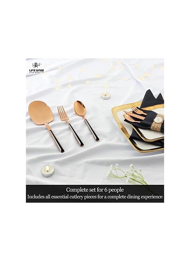 SMILE Cutlery Set, 38-Piece 18/10 Stainless Steel Flatware Set with Stand/Tea & Ice Spoon/Dinner & Cake Fork/Fruit Knife/Soup ladle/Rice Server (ROSE GOLD HEAD & BLACK HANDLE) - pzsku/Z04B20091D91CB35635C6Z/45/_/1691728605/42144038-2e43-415f-b887-512774fa138c