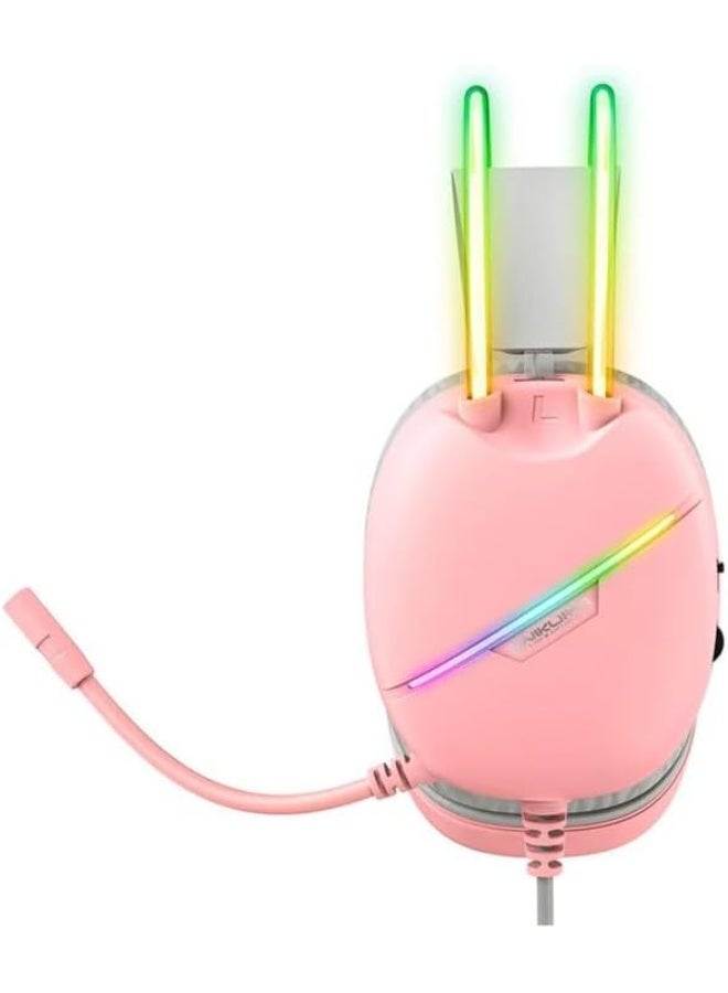 ONIKUMA X33 Gaming Headset, Pink, Over-Ear Wired Headphones with LED Lights, Noise-Cancelling Mic, for PC/PS5/PS4/Xbox - Image 2