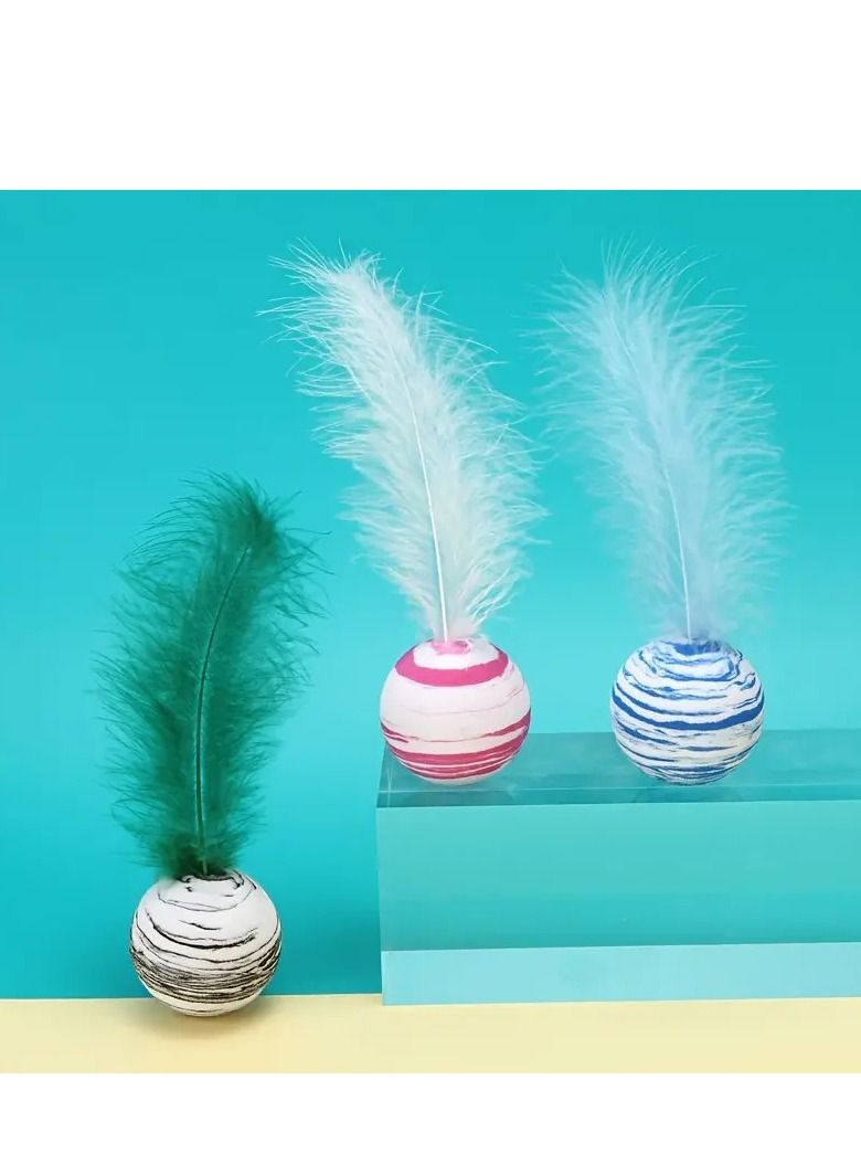 Altheqa Cat Toy Feather Ball, EVA Foam Ball With Planet Print For Indoor Kitten & Small Dogs To Play Chase 3 Piece - Image 1