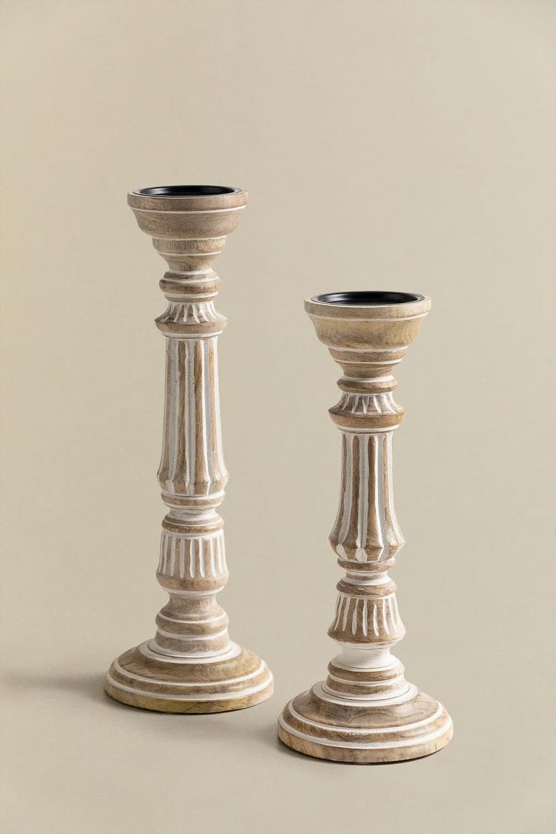 Duadecor Wooden Candle Holder for Home Decoration Set of 2, Decorative Hand Carved Tea Light Candle Stand for Home Decor, Living Room, Dining, Table Centerpiece, Gift Item (Carving), White - Image 4
