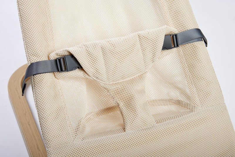 PRIMO جهاز اهتزاز الأطفال القابل للطي من جيجل باونس ديلوكس مع حركة طبيعية مهدئة، تصميم قابل للطي مريح، وضعيات قابلة للتعديل، غطاء شبكي قابل للإزالة، وقاعدة بتصميم خشبي، كريمي - Image 5