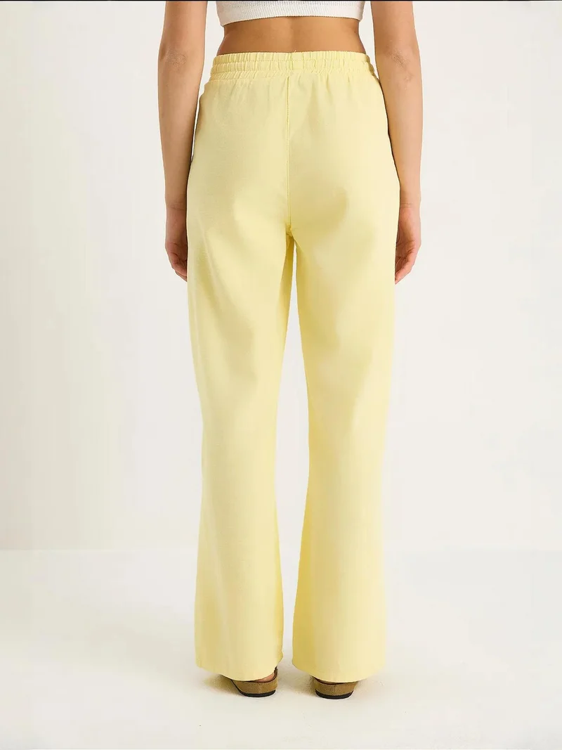 Bianco Lucci Lemon Yellow LUCCI Relaxed Fit Wide Leg Pants with Drawstring for Women | Best Price UAE