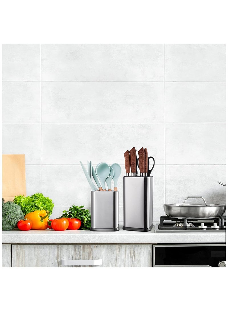 Stainless Steel Kitchen Utensil Holder for Countertop, Spoon Spatula Organizer,Modern Rectangular Large Cooking Utensil Caddy Counter,Utensil Crock Silver - Image 5