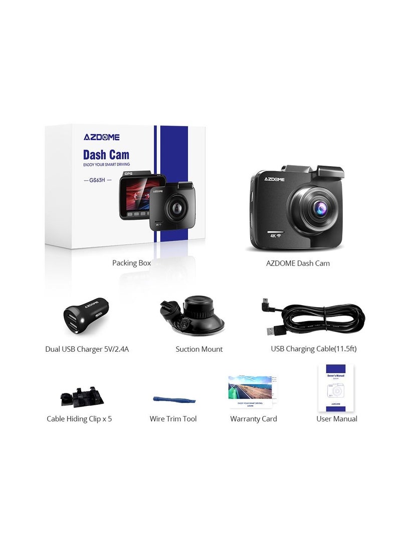 AZDOME - GS63H 4K Auto Camera Car Dash Cam with GPS WiFi Video Record Night Vision - Image 1