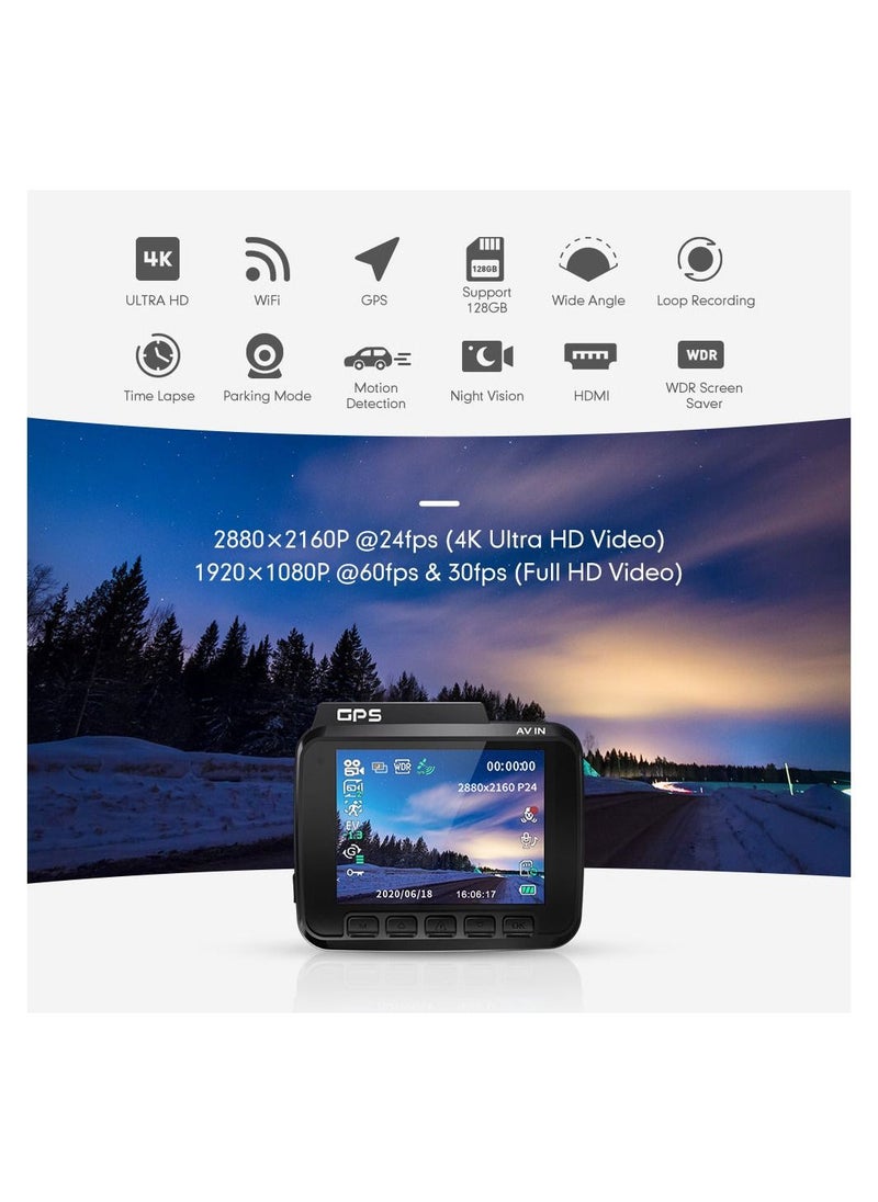 AZDOME - GS63H 4K Auto Camera Car Dash Cam with GPS WiFi Video Record Night Vision - Image 1