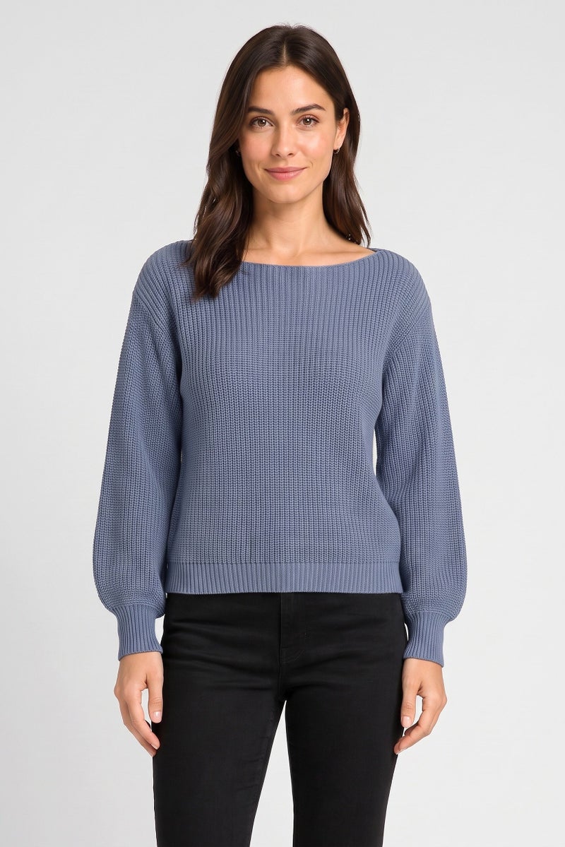 Threadbare Women Boat Neck Knitted Sweater, Blue - Image 1