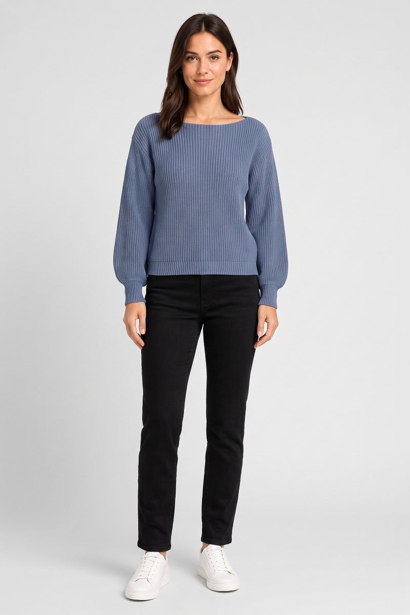 Threadbare Women Boat Neck Knitted Sweater, Blue - Image 2
