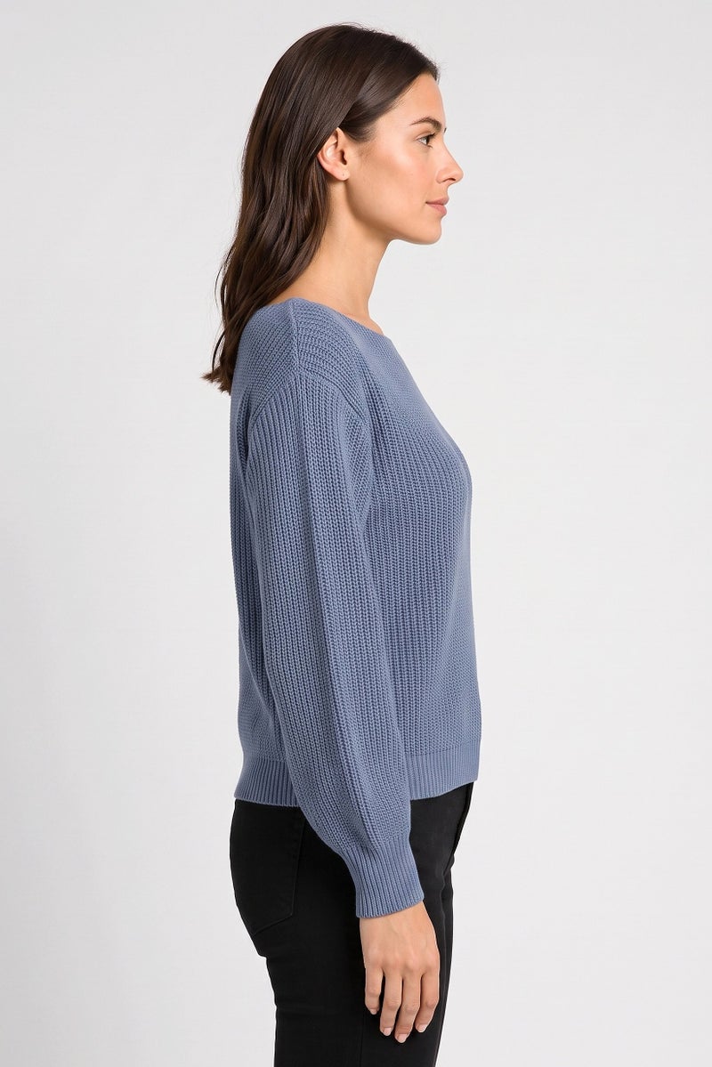 Threadbare Women Boat Neck Knitted Sweater, Blue - Image 3
