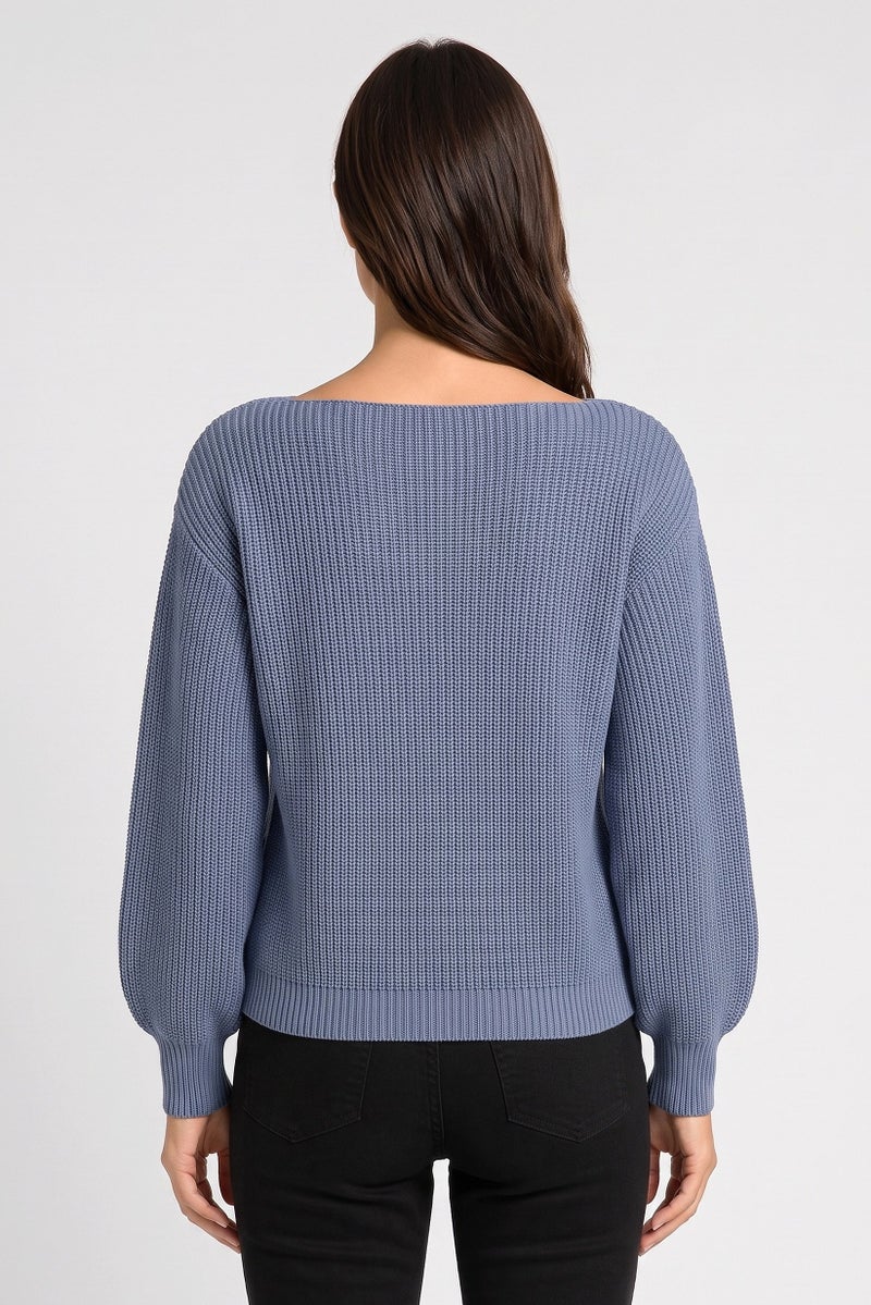 Threadbare Women Boat Neck Knitted Sweater, Blue - Image 4