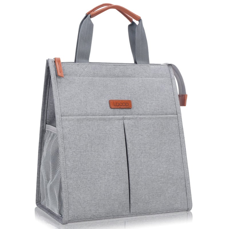 Lacdo Lunch Bag for Women Men Insulated Lunch Tote Bags Waterproof Reusable Lunch Box Soft Cooler with Pockets for Work Travel Picnic Gray