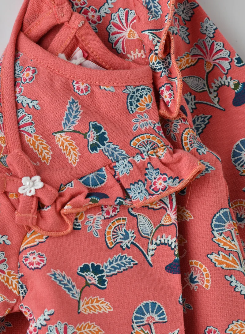 Jelliene Baby Coral Floral Top with Ruffle Detail