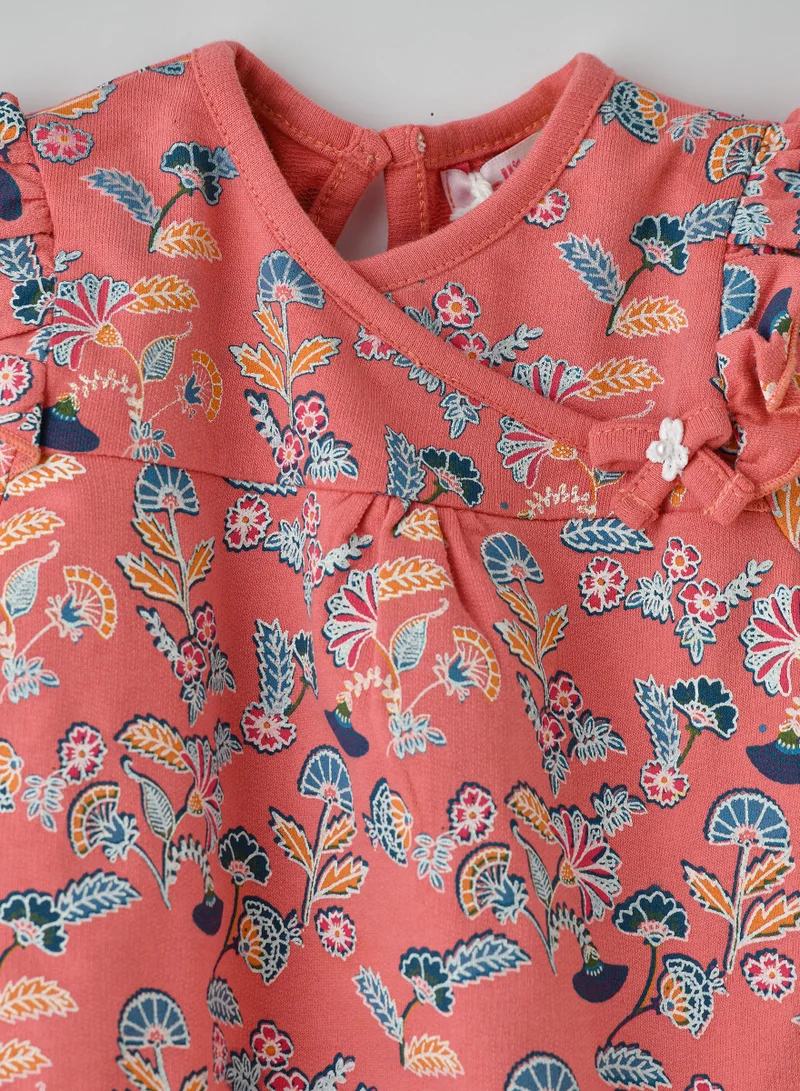 Jelliene Baby Coral Floral Top with Ruffle Detail