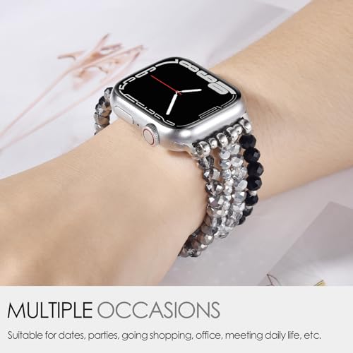 VISOOM Beaded Bracelet Compatible for Apple Watch Band 42mm/41mm/40mm/38mm Series11 10 9 8 7 Se(3 2 1) Series 6/5/4 Women Fashion Cute Handmade Pearl Stretchy Watch Strap for iWatch Bands 3/2/1 - Image 5