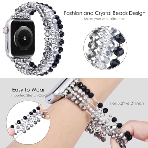 VISOOM Beaded Bracelet Compatible for Apple Watch Band 42mm/41mm/40mm/38mm Series11 10 9 8 7 Se(3 2 1) Series 6/5/4 Women Fashion Cute Handmade Pearl Stretchy Watch Strap for iWatch Bands 3/2/1 - Image 4