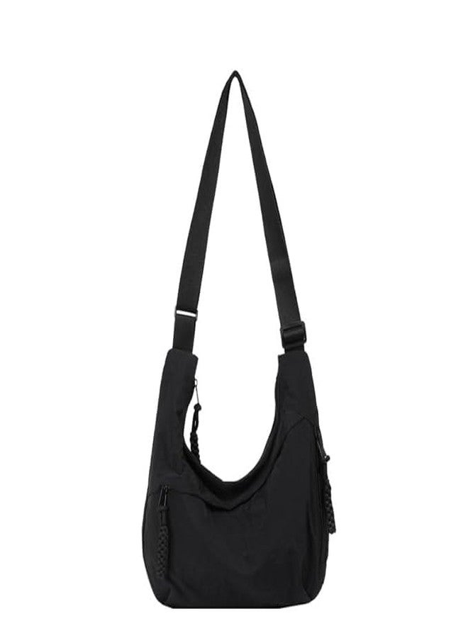 carl vinson® Nylon Square Shape Zipper Shoulder bag | Lightweight Solid Color Crossbody Purse with Zipper | Black - Image 1