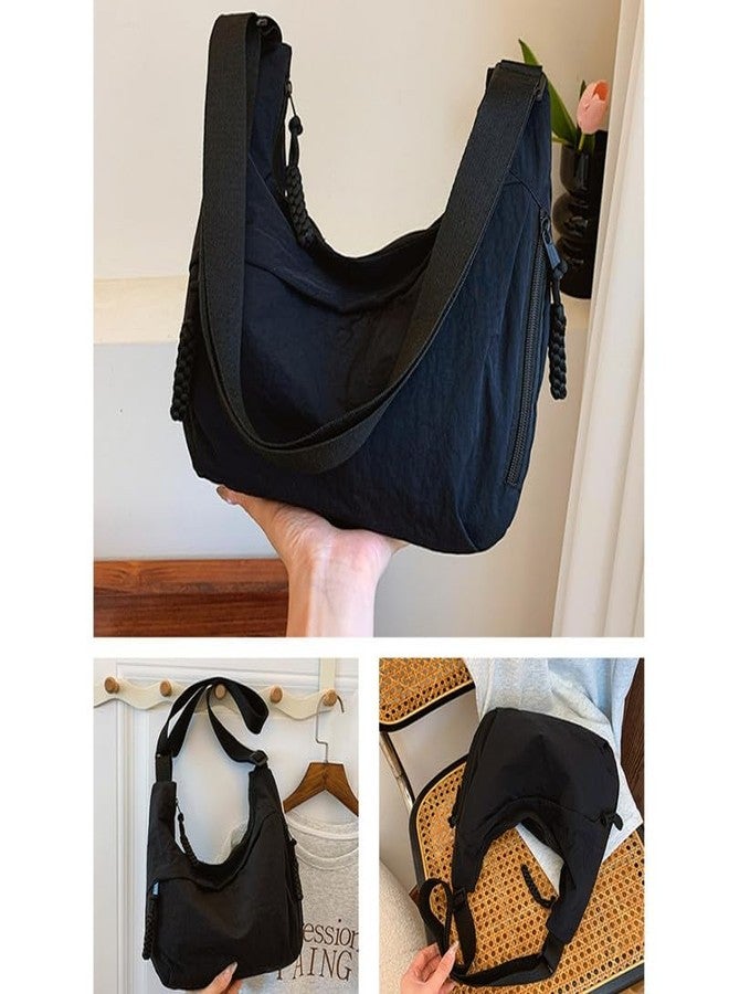 carl vinson® Nylon Square Shape Zipper Shoulder bag | Lightweight Solid Color Crossbody Purse with Zipper | Black - Image 5