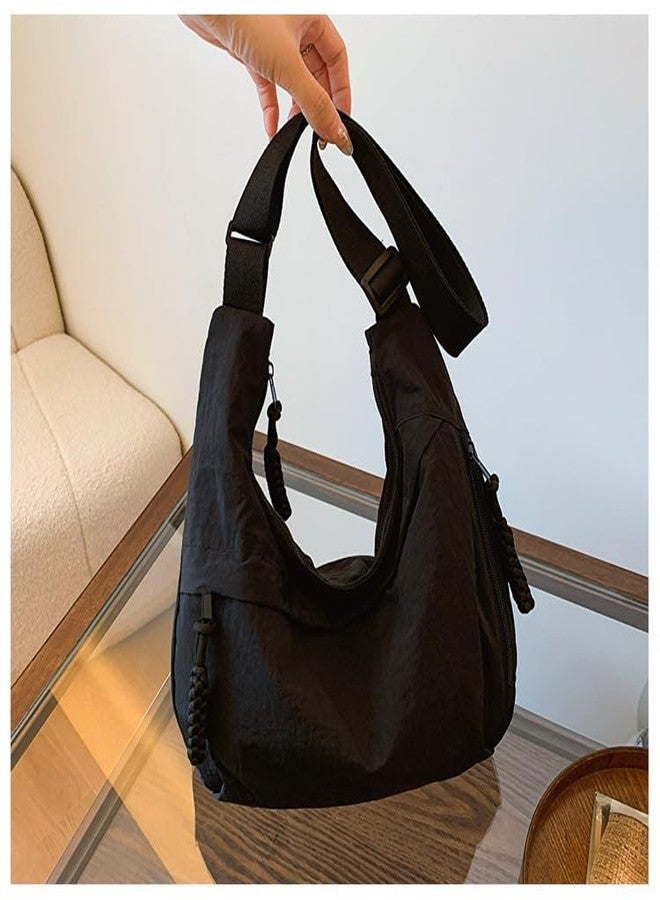 carl vinson® Nylon Square Shape Zipper Shoulder bag | Lightweight Solid Color Crossbody Purse with Zipper | Black - Image 2