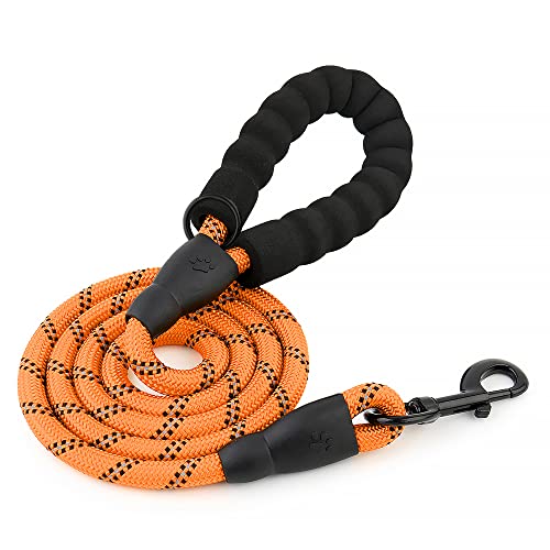 HANK Dog Leash | 3M Reflective Dog Rope | Soft Comfortable Handle | Heavy Duty Belt Hook | (Suitable Up to 10KG - Small Breed) - 5 Feet Long (S - Neon Orange) - Image 1