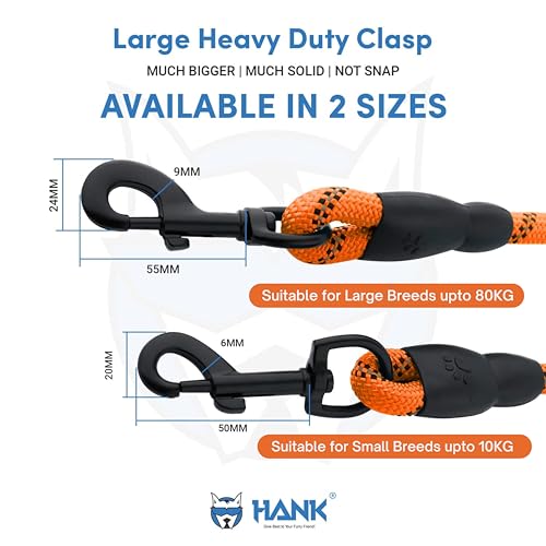 HANK Dog Leash | 3M Reflective Dog Rope | Soft Comfortable Handle | Heavy Duty Belt Hook | (Suitable Up to 10KG - Small Breed) - 5 Feet Long (S - Neon Orange) - Image 5