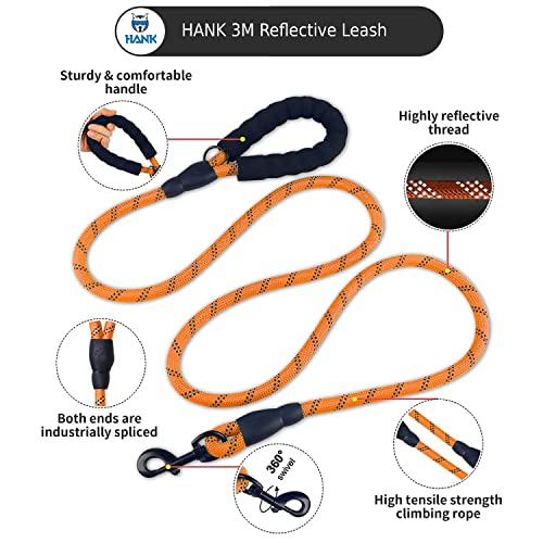 HANK Dog Leash | 3M Reflective Dog Rope | Soft Comfortable Handle | Heavy Duty Belt Hook | (Suitable Up to 10KG - Small Breed) - 5 Feet Long (S - Neon Orange) - Image 2
