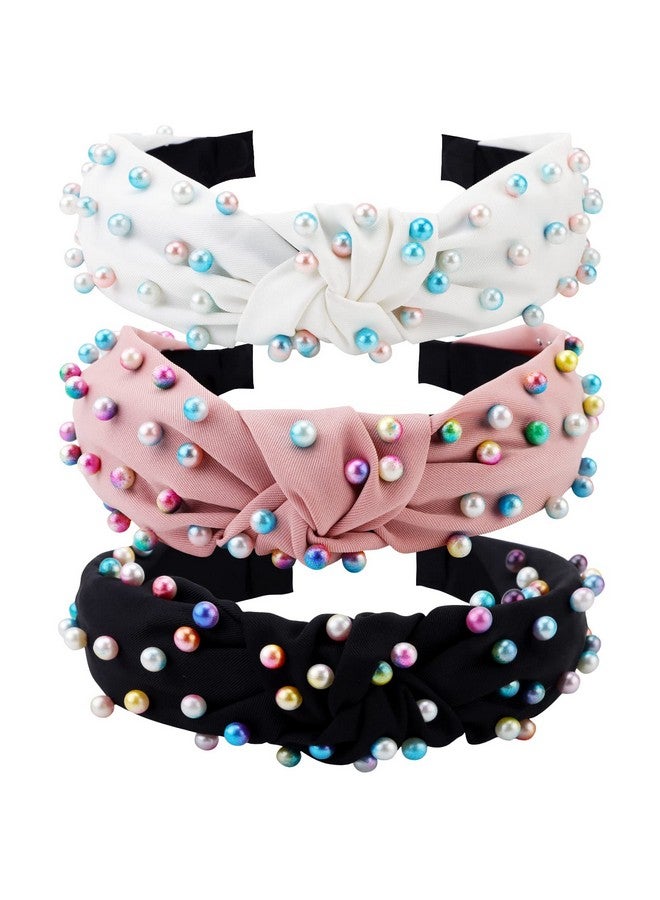 ACO-UINT 3 Pack Non-Slip Knotted Pearl Headbands For Women, Wide Hair Accessories, 3 Count - Image 1