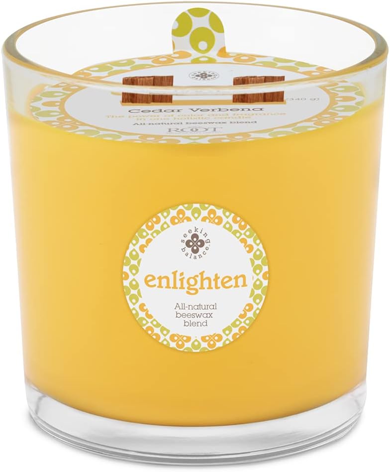 Root Candles Seeking Balance Wood Wick Spa Candle Aromatherapy Candles, 12-Ounce, Enlighten: Cedar Verbena
