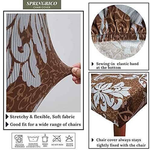 SPRINGRICO Chair Covers for Dining Room Set of 4, Stretch Dining Chair Cover, Washable Spandex Kitchen Parsons Chair Slipcovers, Removable Seat Protector for Home or Party (4 Pack, Floral BROWN1) - Image 5