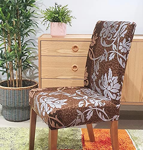 SPRINGRICO Chair Covers for Dining Room Set of 4, Stretch Dining Chair Cover, Washable Spandex Kitchen Parsons Chair Slipcovers, Removable Seat Protector for Home or Party (4 Pack, Floral BROWN1) - Image 3